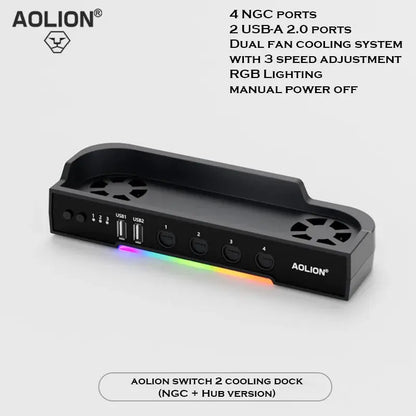 Aolion For Switch 2 Dock RGB Cooling Fan Portable HUB Expansion base Wall Mount With NGC For Switch 2 Accessories Deals 4 U  Console Accessories Deals 4 U