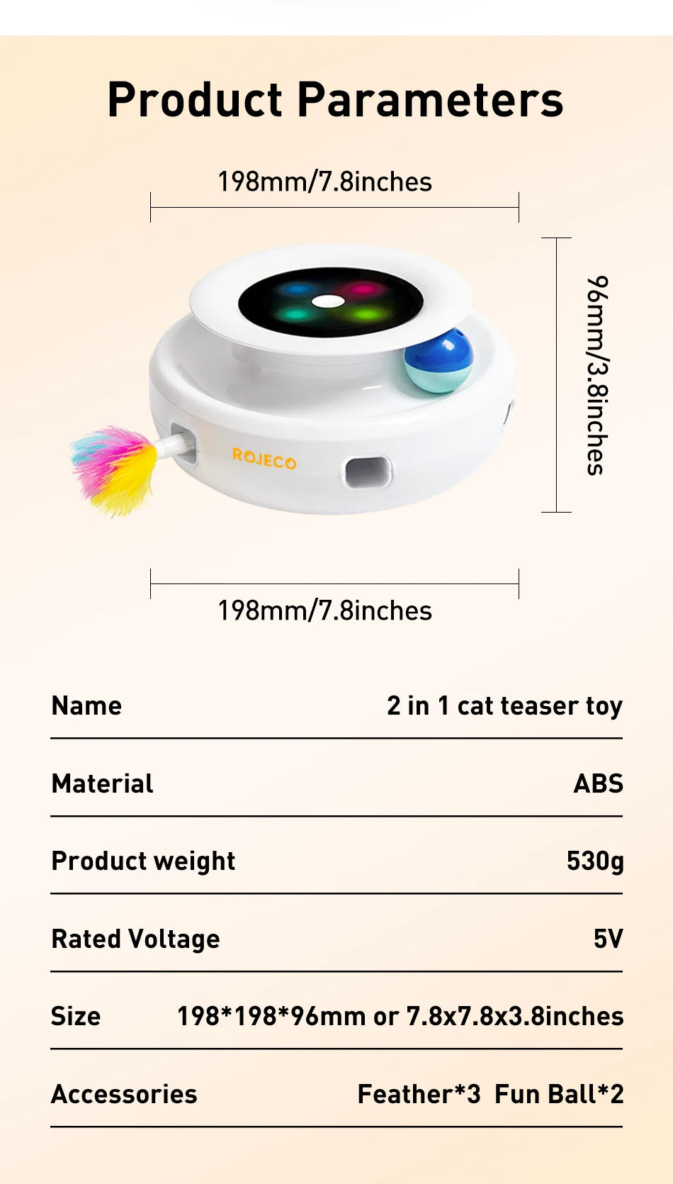 ROJECO 2 in 1 Smart Cat Toys Automatic Feather Fun Ball Toy Set For Cat Dog 5 Modes Electronic Interactive Pet Toy Accessories Deals 4 U   Deals 4 U
