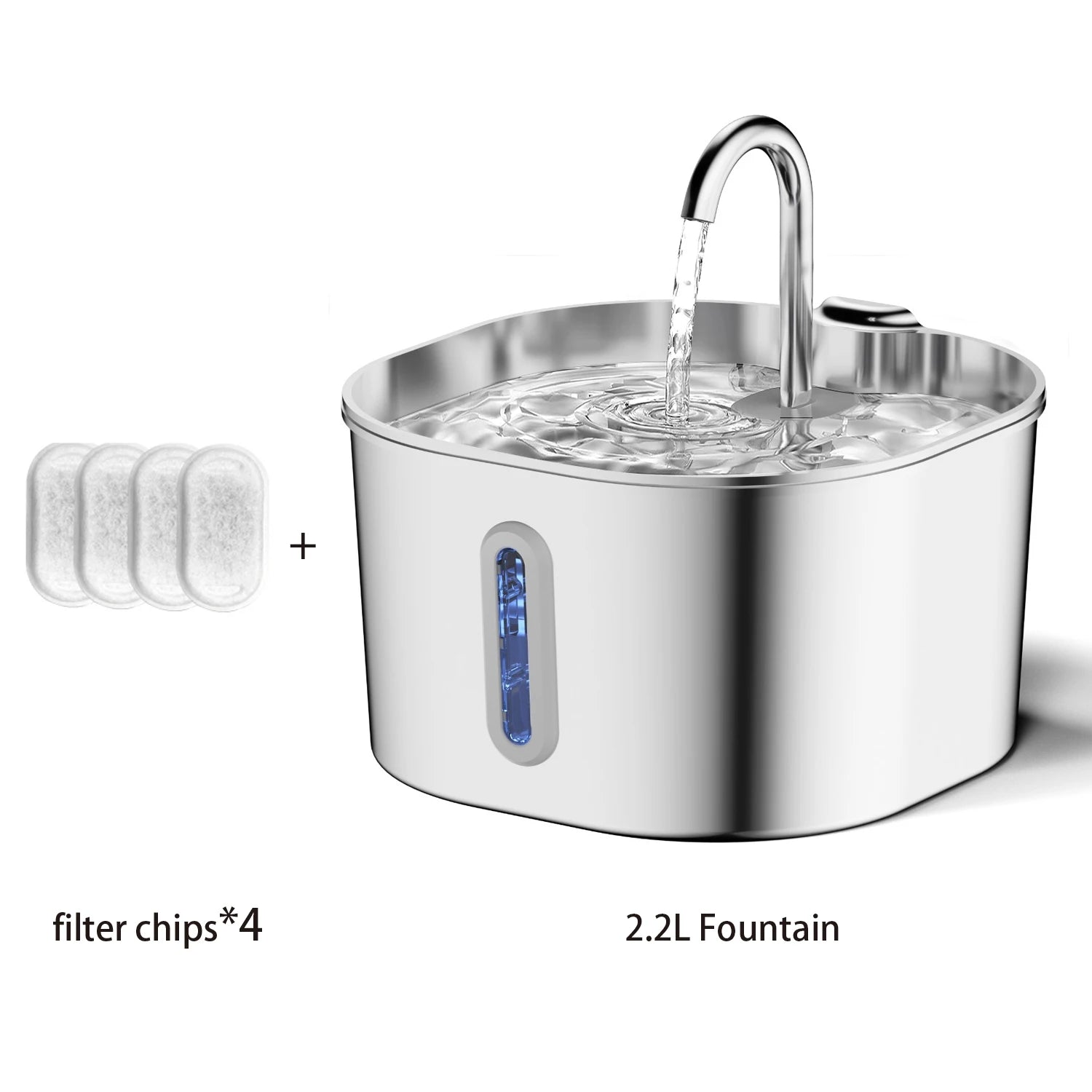 ZYFeeder 2.2L Automatic Cat Water Fountain Square Stainless Steel Pet Water Feeder Dog Water Fountain with window（No 5V 1A Plug） Deals 4 U   Deals 4 U