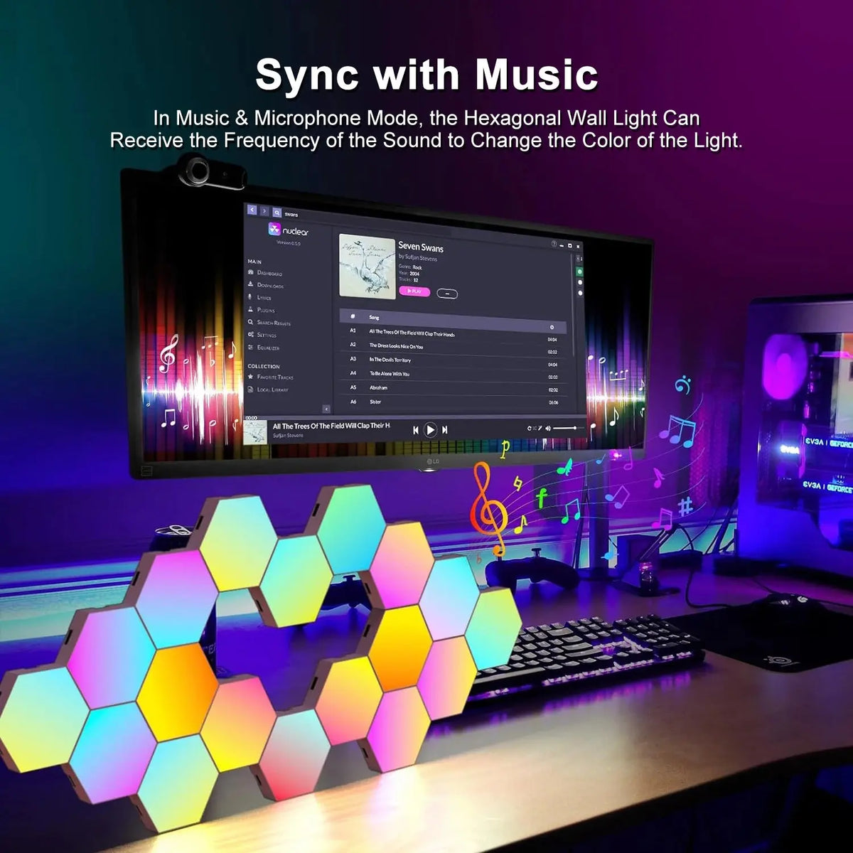 8/12/20 PCS Smart Hexagon Wall Light Color Changing Ambient Hexagonal Lights Night DIY Music Sync MeRGBW APP Games Room Bedroom Deals 4 U  RGB Hexagon Wall Lights Deals 4 U