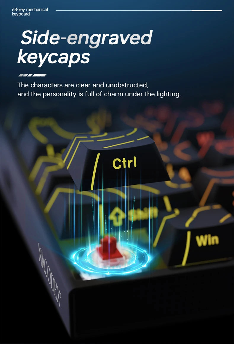New Ajazz Nacodex Nk68 Mechanical Keyboard Terrain Keycap Rgb Light Bar 68-Key Wired Gaming Office Wired Connect Keyboard