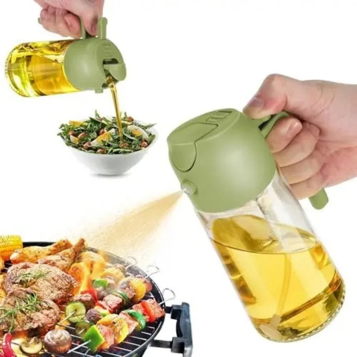 2-in-1 Glass Oil Sprayer & Dispenser, 470ml Dual-Use Olive Oil Bottle for Kitchen, BBQ, and Salad Deals 4 U   Deals 4 U