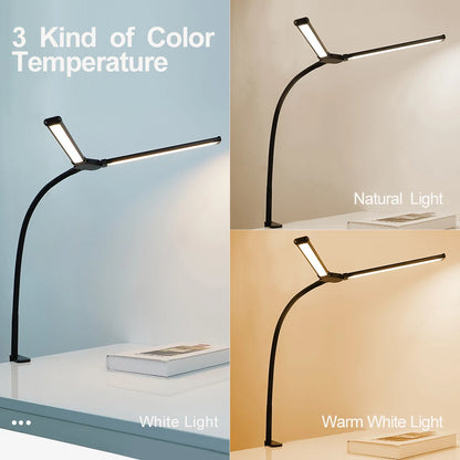 Eye-care LED Clip Metal Desk Lamp 3 Colors Adjustable 10 Brightness Levels Flexible Rotating Lamp Head for Home Reading PC Game