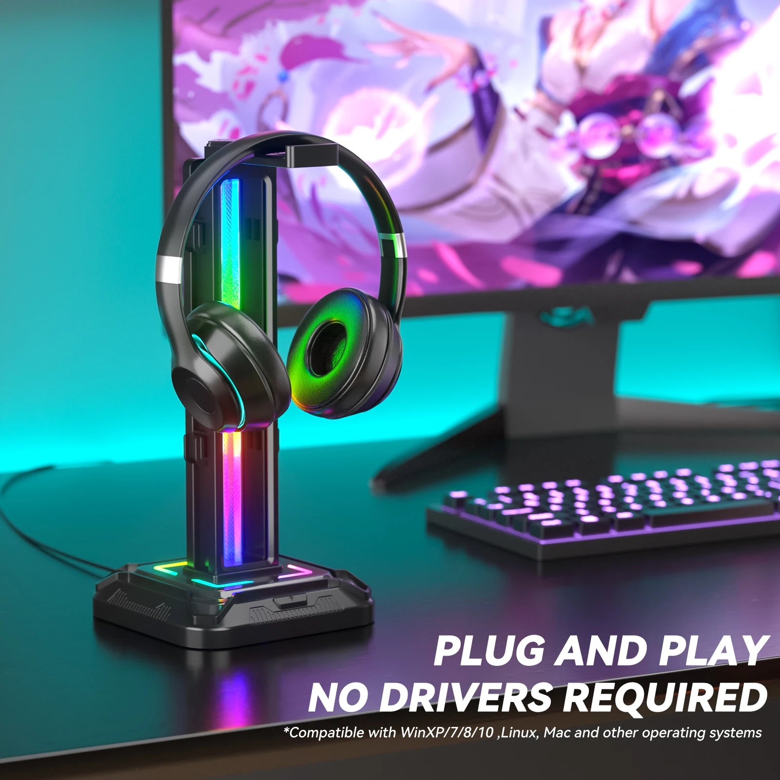 Controller Stand with 9 Light Modes Headset Holder for Desk Rotatable Headphone Stand Detachable Controller Hook Deals 4 U   Deals 4 U