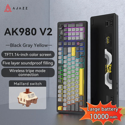 AJAZZ AK980 V2 PRO 98% Gasket Mechanical Keyboard, Hot-Swappable, 10000mAh, TFT Screen & Knob, 8K Polling Rate, RGB Backlit