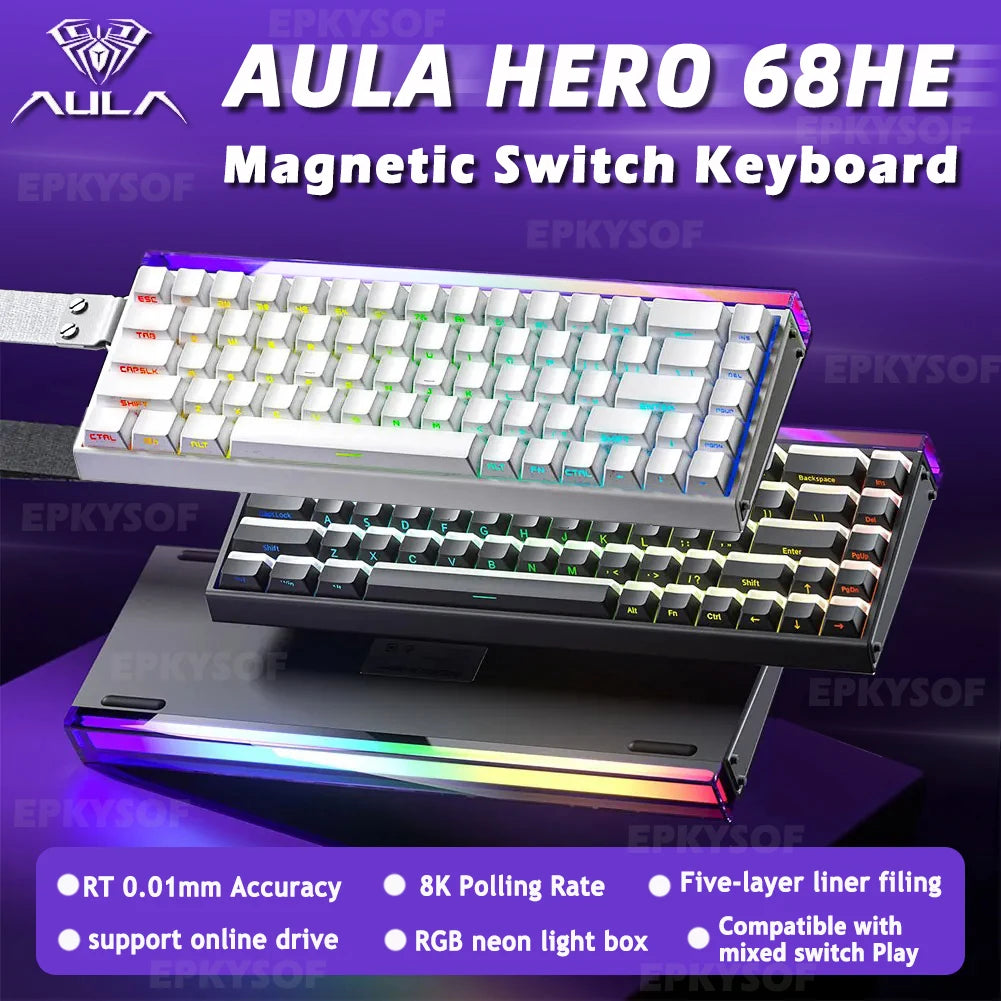 AULA HERO 68HE Magnetic Switch Keyboard RGB Gaming Mechanical Keyboard Rapid Trigger 8K Return Wired Esports Custom Keyboard Deals 4 U   Deals 4 U