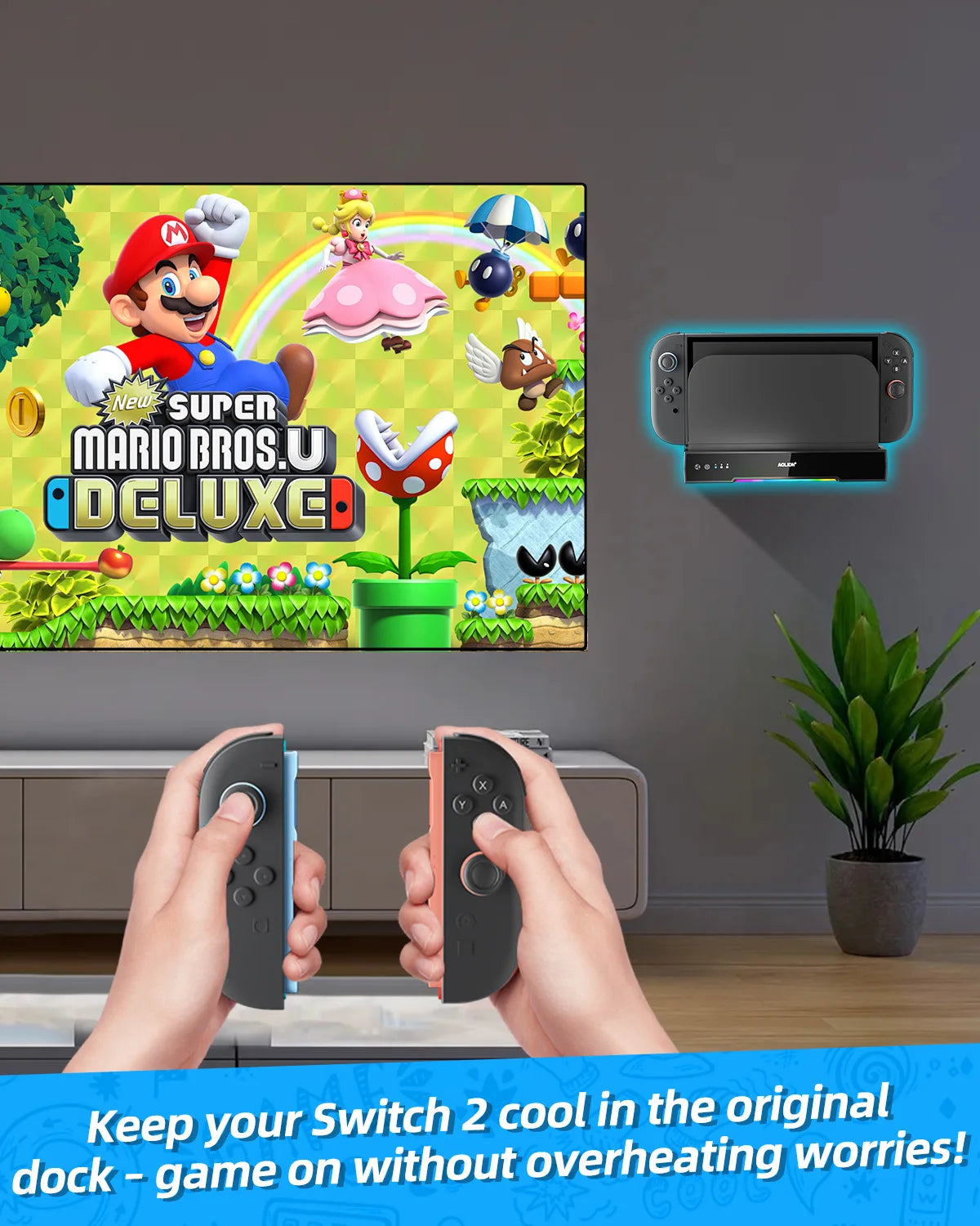 Aolion For Switch 2 Dock RGB Cooling Fan Portable HUB Expansion base Wall Mount With NGC For Switch 2 Accessories Deals 4 U   Deals 4 U