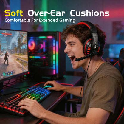T-WOLF RGB Gaming Keyboard Mouse Headset Mousepad 4 in 1 Combo Wired Mechanical Feel LED Backlit Set for PC Desktop Laptop Gift