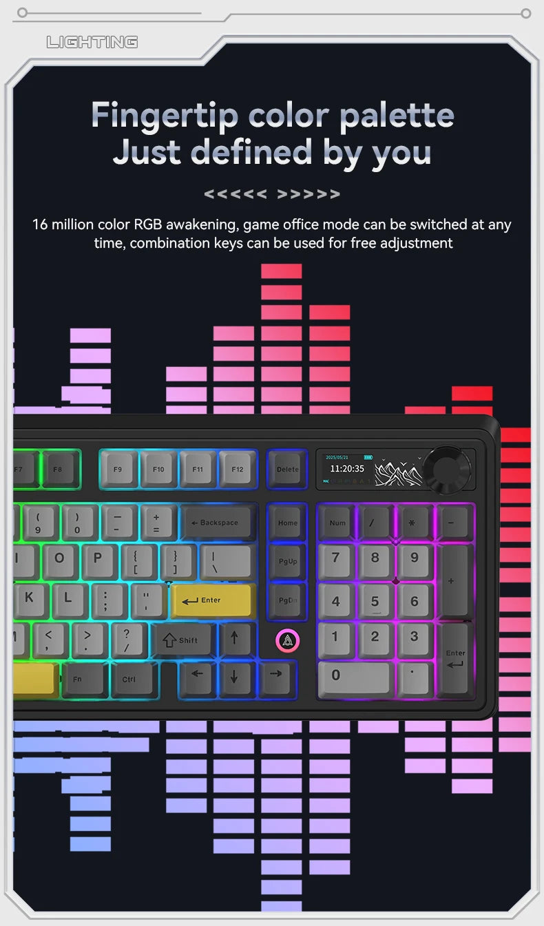 AJAZZ AK980 V2 PRO 98% Gasket Mechanical Keyboard, Hot-Swappable, 10000mAh, TFT Screen & Knob, 8K Polling Rate, RGB Backlit