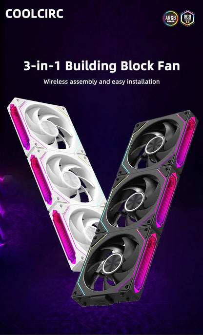 Coolcirc DL-2 120mm ARGB Cooling Fan Modular Wireless Stackable Splicing 800-2000RPM PWM Silent for Gaming PC Case Water Cooler