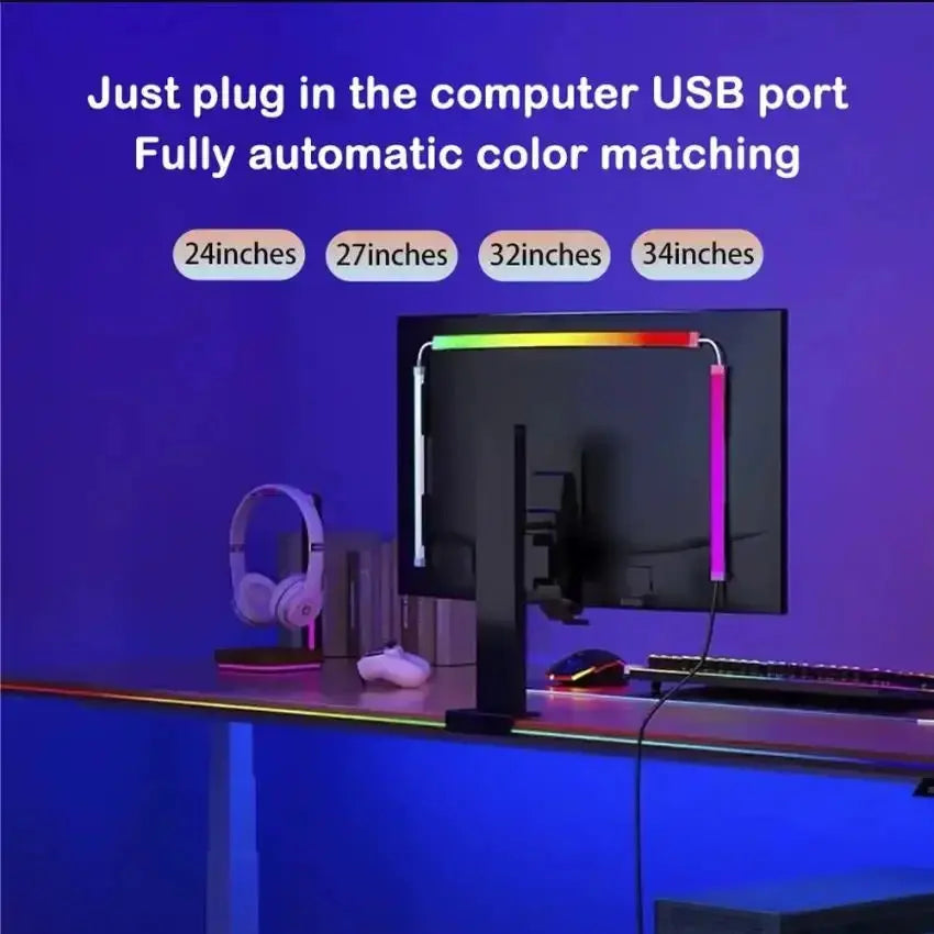 Computer Screen Light Strip Monitor RGBIC Bluetooth LED Lights Ambient Lighting Music Sycn APP Control PC Backlight Game Room Deals 4 U  RGB Hexagon Wall Lights Deals 4 U