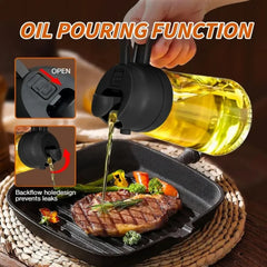 2-in-1 Glass Oil Sprayer & Dispenser, 470ml Dual-Use Olive Oil Bottle for Kitchen, BBQ, and Salad Deals 4 U   Deals 4 U