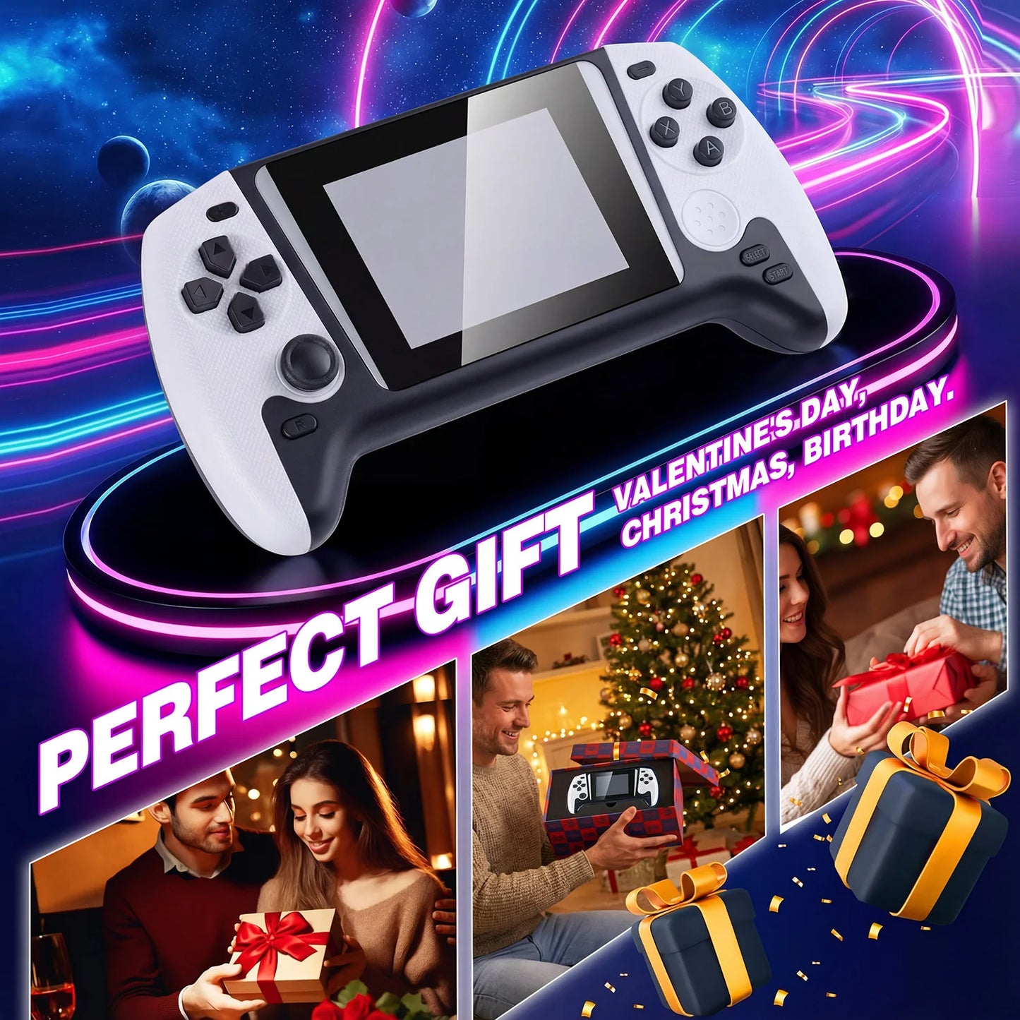 Handheld Game Console, Single Game Console, 3.5-inch Large-screen Classic Mini Game Console, More Than 8H Play Time, TV Output, External Gamepad, Portable Game Console for Valentine's Day Gift