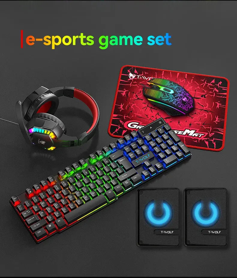 5-in-1 Set Gaming Combo Keyboard 4-color Breathing Light Mouse 3.5mm Gaming Headset Gaming Speaker Anti-slip Mouse Pad NEW HOT Deals 4 U  Gaming Accessories Deals 4 U