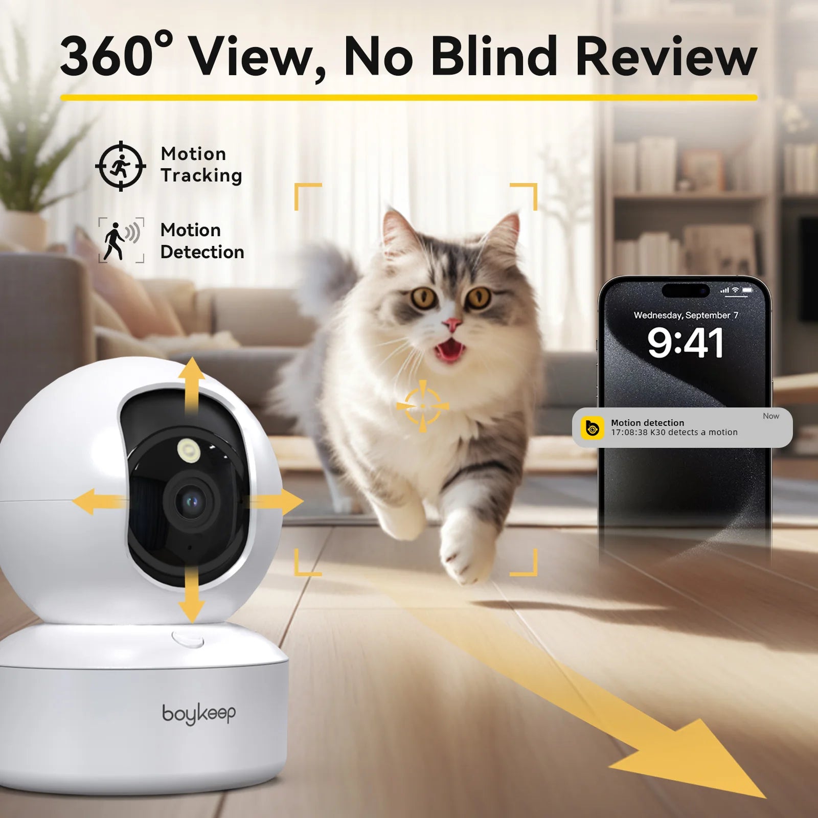 Boykeep 2K Pet Dog Camera with Phone App, 5G/2.4GHz WiFi Indoor Security Baby Camera, 360° Pan & Tilt, 2-Way Audio, Night Vision Deals 4 U   Deals 4 U