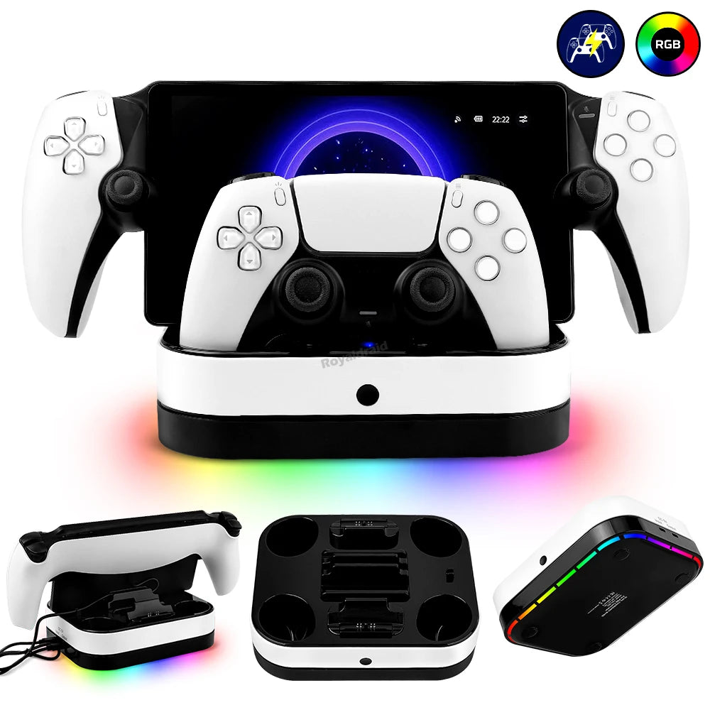 NEW For PS5 Controller Charger Stand LED Indicator & RGB Light Dual Charging Dock for PS5 Controller & PS Portal Games Accessori