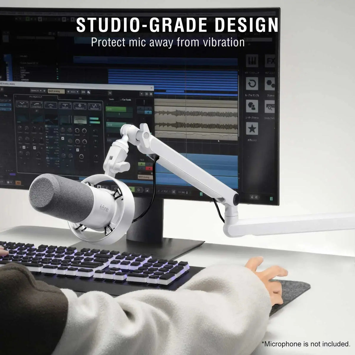 FIFINE Microphone Boom Arm, Adjustable Low Profile Mic Arm with Desk Mount Clamp,Cable Storage for Streaming Gaming-White BM88W Deals 4 U  Streaming Equipment Deals 4 U