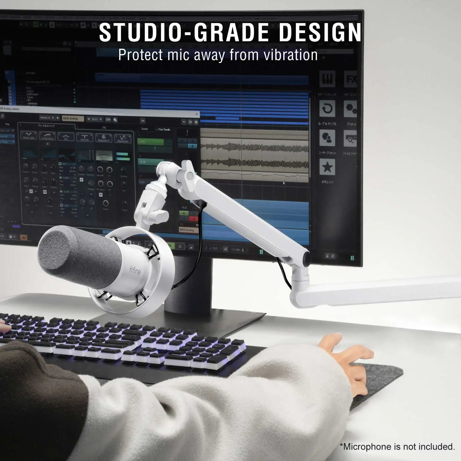 FIFINE Microphone Boom Arm, Adjustable Low Profile Mic Arm with Desk Mount Clamp,Cable Storage for Streaming Gaming-White BM88W Deals 4 U   Deals 4 U