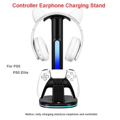Controller Charging Station W RGB Headphone Stand Charger Holder W 2 USB Port Headset Stand for PS5/4 Xbox Series X/S  Switch