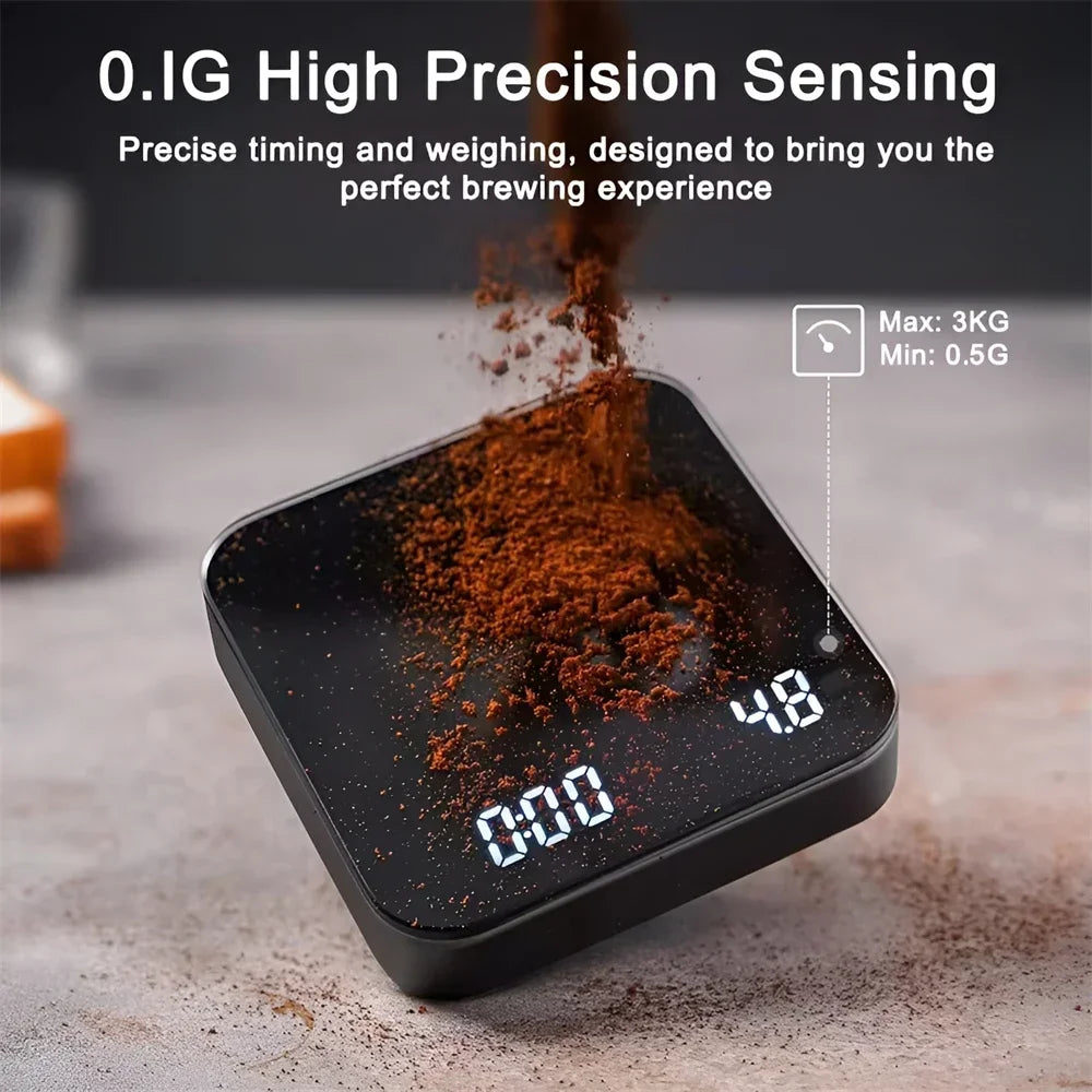 1Set Electronic Coffee Scale with Silicone Pad Digital Coffee Scale with Timer LED Display USB Charging Home Cafe Use Good Gift Deals 4 U   Deals 4 U