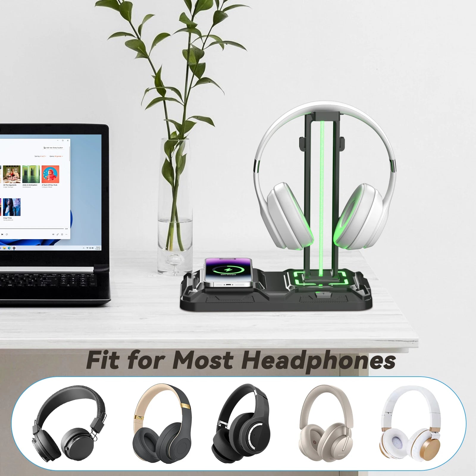 Headphone & Controller Stand with Wireless Charging Rotatable Headset Stand with 9 Light Modes Controller Holder with EU plug Deals 4 U   Deals 4 U