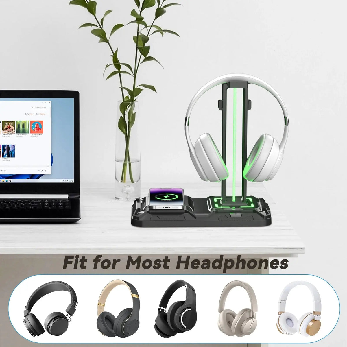 Headphone & Controller Stand with Wireless Charging Rotatable Headset Stand with 9 Light Modes Controller Holder with EU plug Deals 4 U  Gaming Accessories Deals 4 U