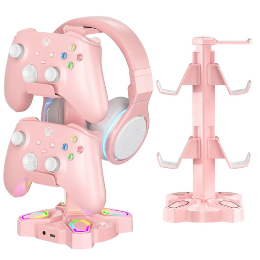 USB Hub Controller Holder Headphones Stand Rotatable Headset Stand with 9 Light Modes with 2 USB Charging Type-C Ports Deals 4 U  Gaming Accessories Deals 4 U