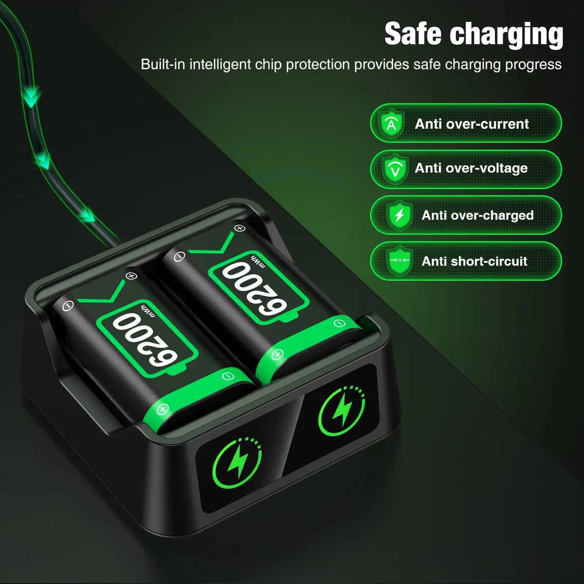 BEBONCOOL X248 2*6200 mWh Rechargable Batteries Pack For XBOX Serise S/X and XBOX ONE S/X/Elite With＆ Chaging Cable Deals 4 U  Console Accessories Deals 4 U