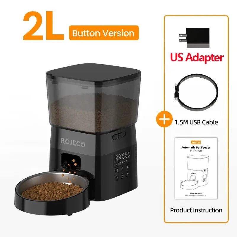 ROJECO Automatic Pet Feeder Button Version Auto Cat Food Dispenser Accessories Smart Control Pet Feeder For Cats Dog Dry Food Deals 4 U  Automatic Pet Feeder Deals 4 U
