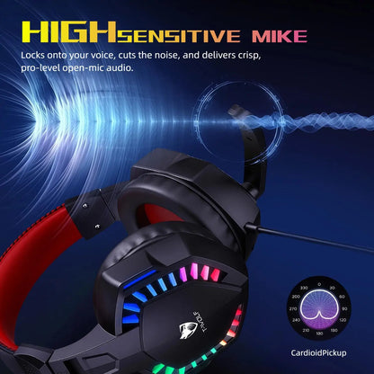 RGB Wired Gaming Headset with Microphone, USB & 3.5mm Over‑Ear Headphones for PC Laptop PS4 PS5 Mobile, Adjustable Noise‑Cancelling Mic, Surround Stereo Sound, Comfortable Headset for Gaming, Office, Study & Daily Use