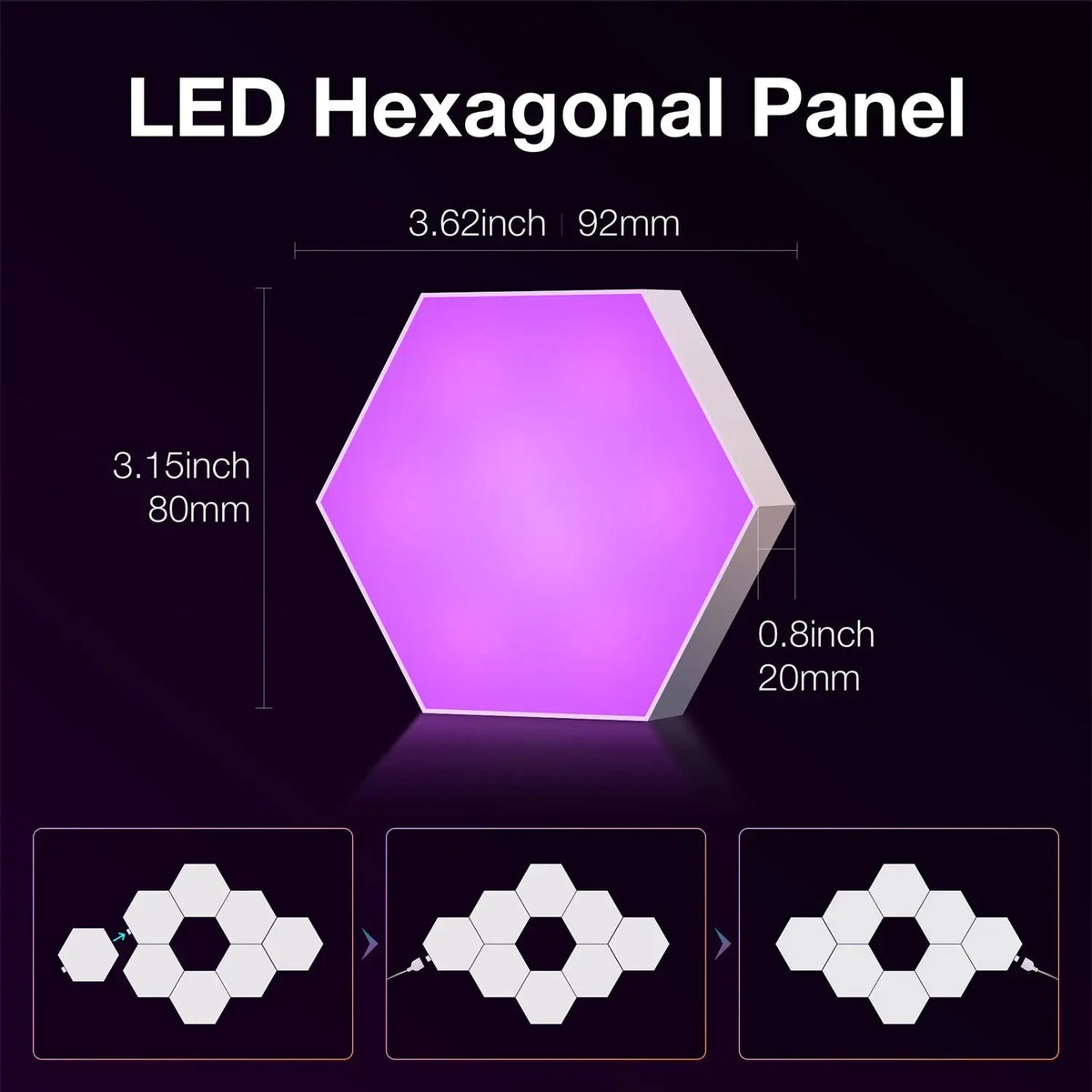8/12/20 PCS Smart Hexagon Wall Light Color Changing Ambient Hexagonal Lights Night DIY Music Sync MeRGBW APP Games Room Bedroom Deals 4 U  RGB Hexagon Wall Lights Deals 4 U