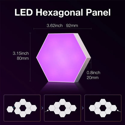 8/12/20 PCS Smart Hexagon Wall Light Color Changing Ambient Hexagonal Lights Night DIY Music Sync MeRGBW APP Games Room Bedroom Deals 4 U  RGB Hexagon Wall Lights Deals 4 U