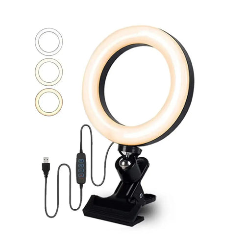Clip-on ring light lighting kit, phone selfie light, 3-stop webcam, photography accessories, auto projection, 6-inch fill light Deals 4 U  Streaming Equipment Deals 4 U