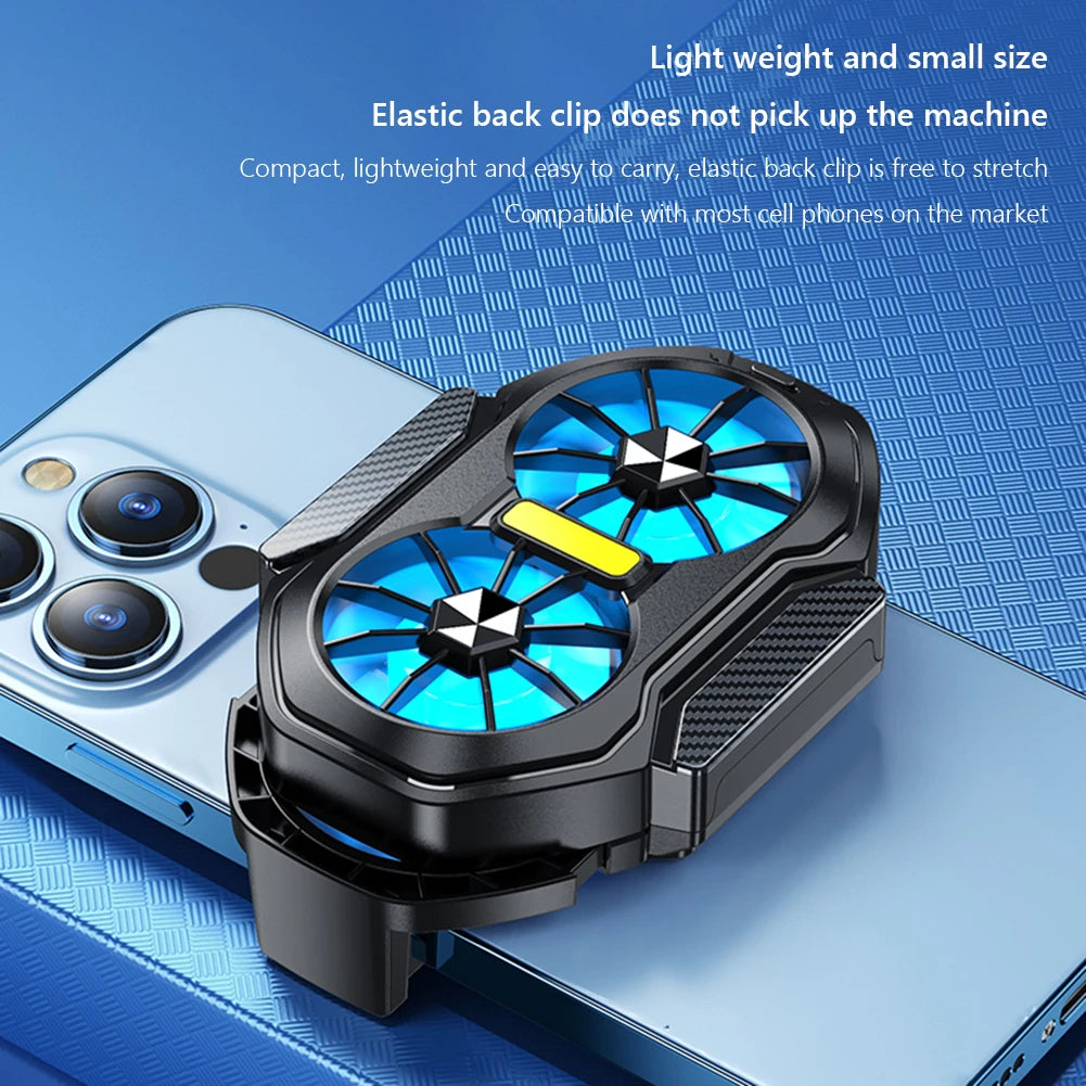 Dual Fan Mobile Phone Cooler Plug-in/Rechargeable Phone Cooler Air Cooling Type-C with Blue Light for Android Smartphones iPhone Deals 4 U   Deals 4 U