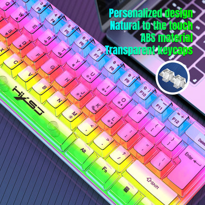 HXSJ 60% Wired Transparent Gaming Keyboard, RGB Backlit Ultra-Compact Waterproof Small Compact 61 Keys Keyboard for PC/Mac