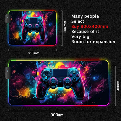 Gamepad pattern Mouse Pad XXL RGB Gaming MousePad HD Gamer Accessories Large LED Light MousePads PC Computer Carpet With Backlit