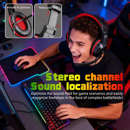 RGB Wired Gaming Headset with Microphone, USB & 3.5mm Over‑Ear Headphones for PC Laptop PS4 PS5 Mobile, Adjustable Noise‑Cancelling Mic, Surround Stereo Sound, Comfortable Headset for Gaming, Office, Study & Daily Use