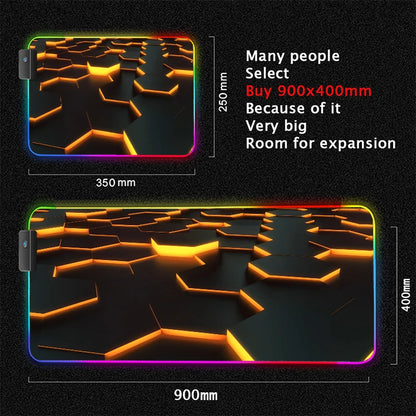XXL RGB Gaming Mouse Pad New 3D Geometry Desk Mat HD Gamer Accessories Large LED Light Mousepads PC Computer Carpet with Backlit