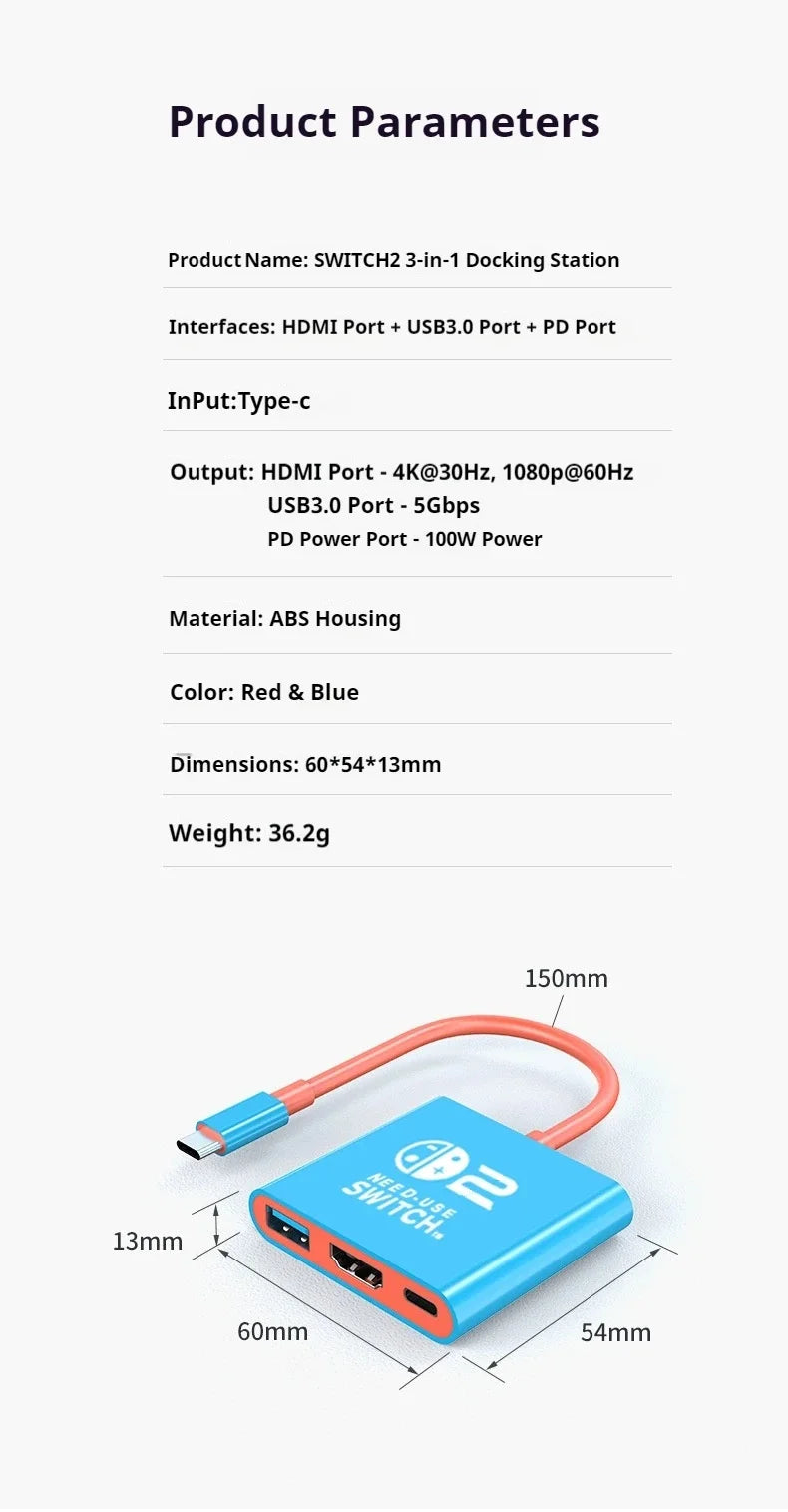 Docking Station for Nintendo Switch 2,4K 60Hz TYPE-C Hub with HDMI and USB-C 3.0 PD100W Charge Perfect for Switch 2/Switch/OLED Deals 4 U   Deals 4 U
