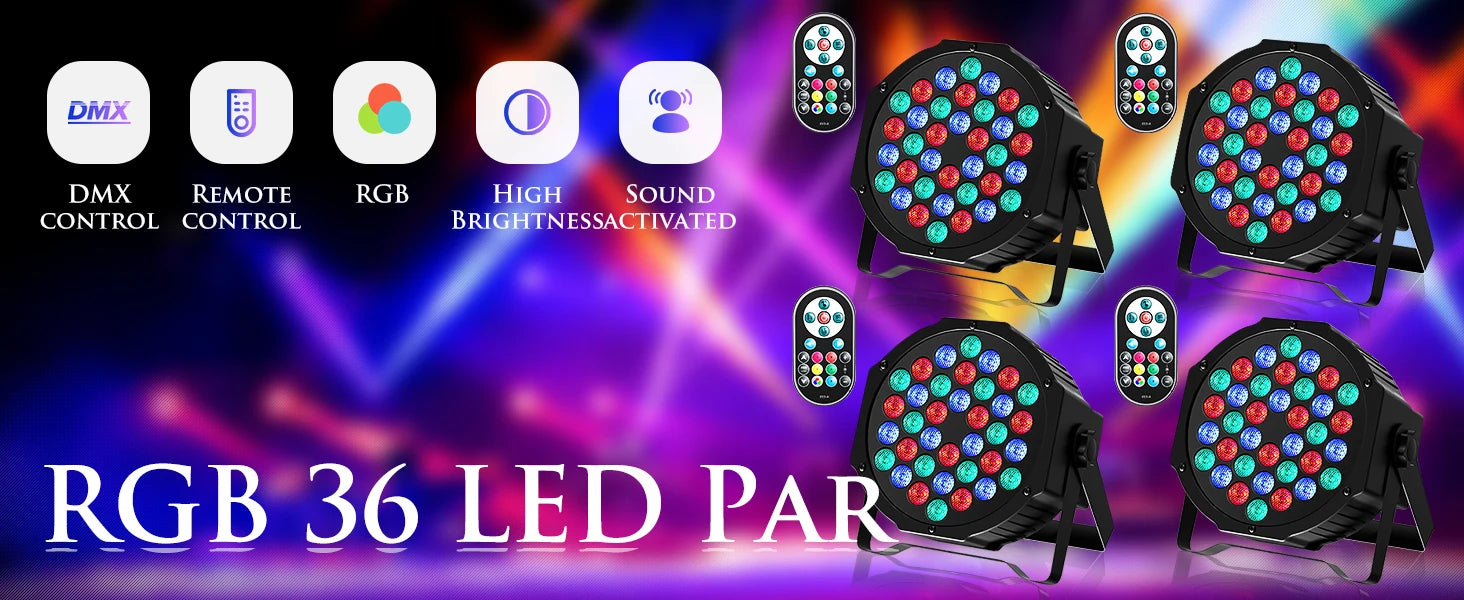 U'King 4PCS/8PCS 36LED Par Lights RGB LED DJ Stage Light with Remote Control DMX512 Sound Activated for Party Stage Effect Light Deals 4 U   Deals 4 U