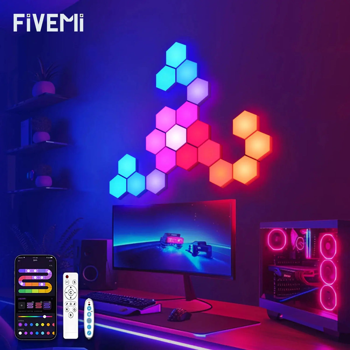 8/12/20 PCS Smart Hexagon Wall Light Color Changing Ambient Hexagonal Lights Night DIY Music Sync MeRGBW APP Games Room Bedroom Deals 4 U  RGB Hexagon Wall Lights Deals 4 U