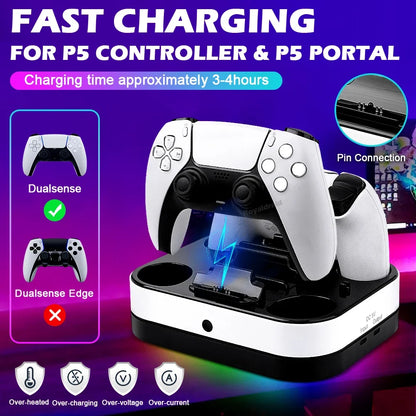 NEW For PS5 Controller Charger Stand LED Indicator & RGB Light Dual Charging Dock for PS5 Controller & PS Portal Games Accessori