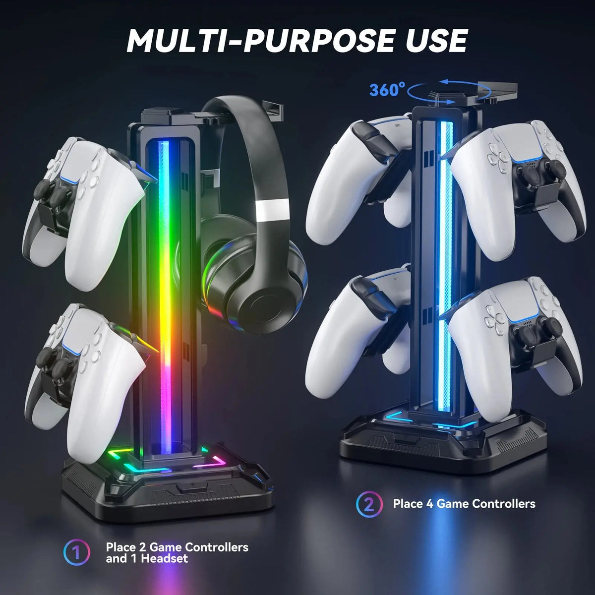 Controller Stand with 9 Light Modes Headset Holder for Desk Rotatable Headphone Stand Detachable Controller Hook Deals 4 U  Gaming Accessories Deals 4 U
