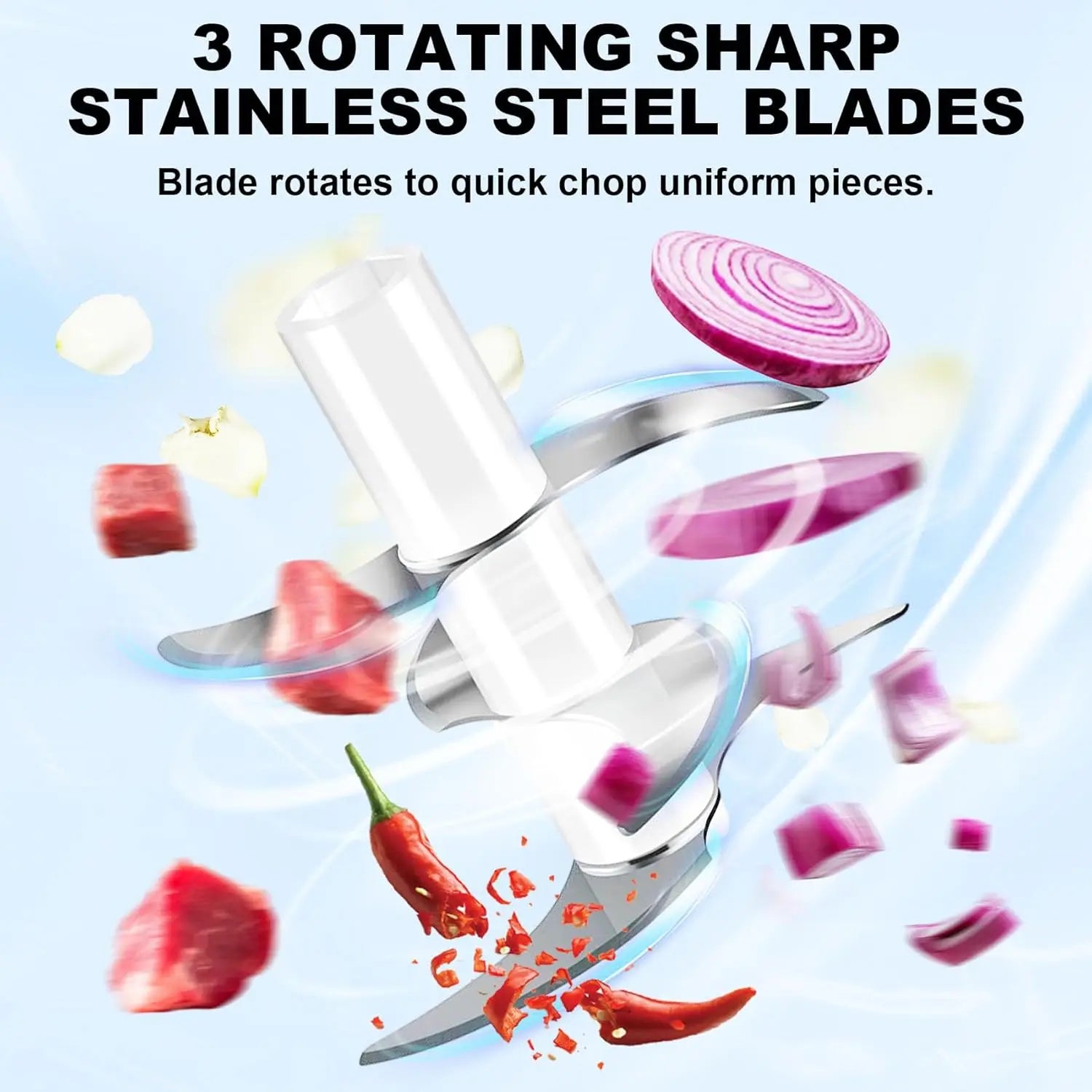 300ml Capacity Electric Garlic Chopper, Mini Portable Veggie Cutter, 4 Sharp Stainless Steel Blades Mini Electric Food Chopper, Compact Size, Easy to Clean, One-Touch Operation (Blue) Deals 4 U  Smart Home Gadget Deals 4 U