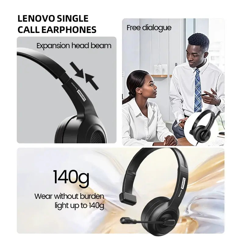 Lenovo E06 Single Ear Wired Headphone With Microphone Stereo Effect Business Meeting Office HD Call Scalable Gaming Headsets Deals 4 U  Gaming Accessories Deals 4 U
