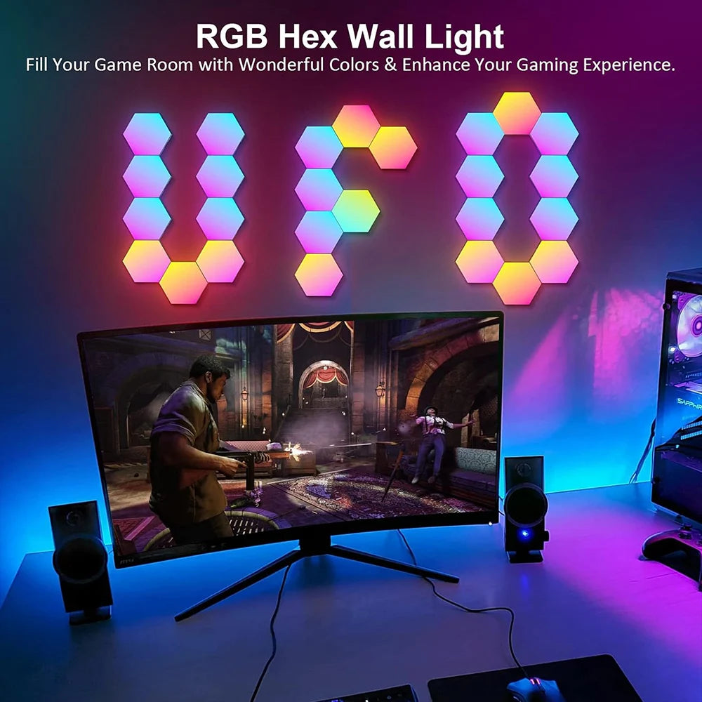 RGB LED Hexagon Light Bluetooth Indoor Wall Light APP Remote Control Night Light Computer Game Room Decoration Bedroom Bedside Deals 4 U   Deals 4 U