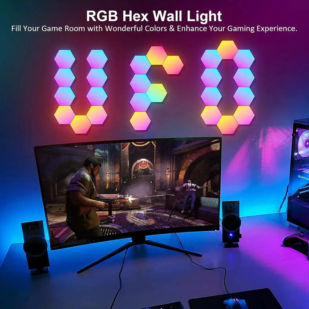 RGB LED Hexagon Light Bluetooth Indoor Wall Light APP Remote Control Night Light Computer Game Room Decoration Bedroom Bedside Deals 4 U  RGB Hexagon Wall Lights Deals 4 U