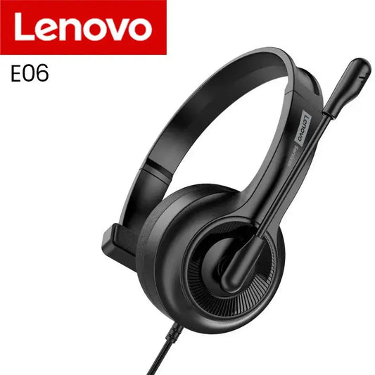Lenovo E06 Single Ear Wired Headphone With Microphone Stereo Effect Business Meeting Office HD Call Scalable Gaming Headsets Deals 4 U  Gaming Accessories Deals 4 U