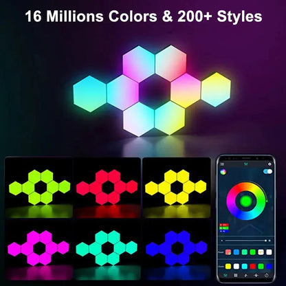 RGB LED Hexagon Light Bluetooth Indoor Wall Light APP Remote Control Night Light Computer Game Room Decoration Bedroom Bedside Deals 4 U  RGB Hexagon Wall Lights Deals 4 U