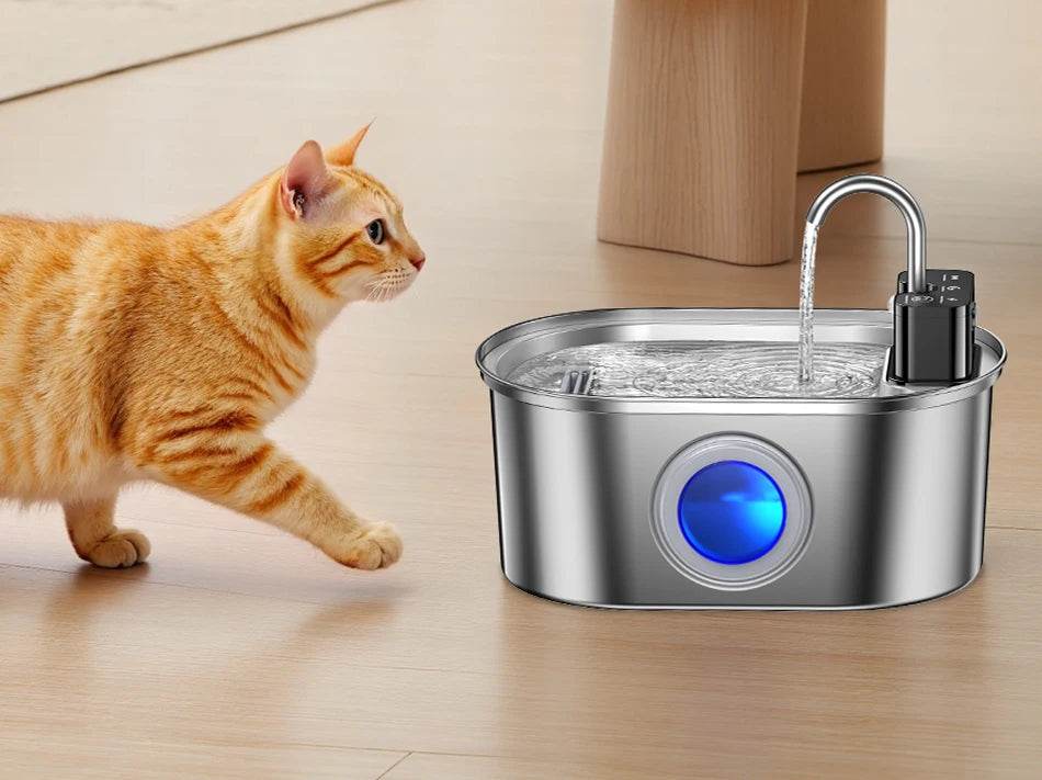 ROJECO 3.2L Stainless Steel Cat Water Fountain Wireless Sensor Smart Automatic Dog Water Dispenser Drinking Fountain 4000mAh Deals 4 U   Deals 4 U